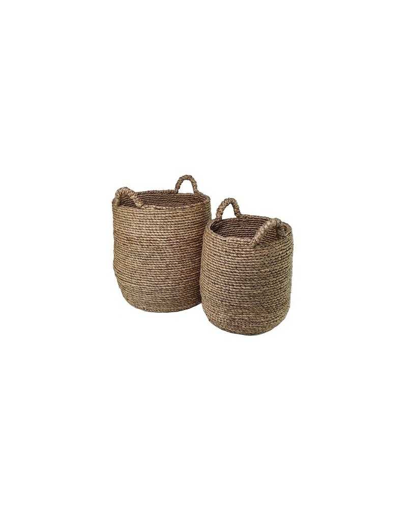 Cesti in Vimini e Naturali | Set 2pz cesti cilindro con manici dm 50 h 40 dm 48 h 37 nat | 
