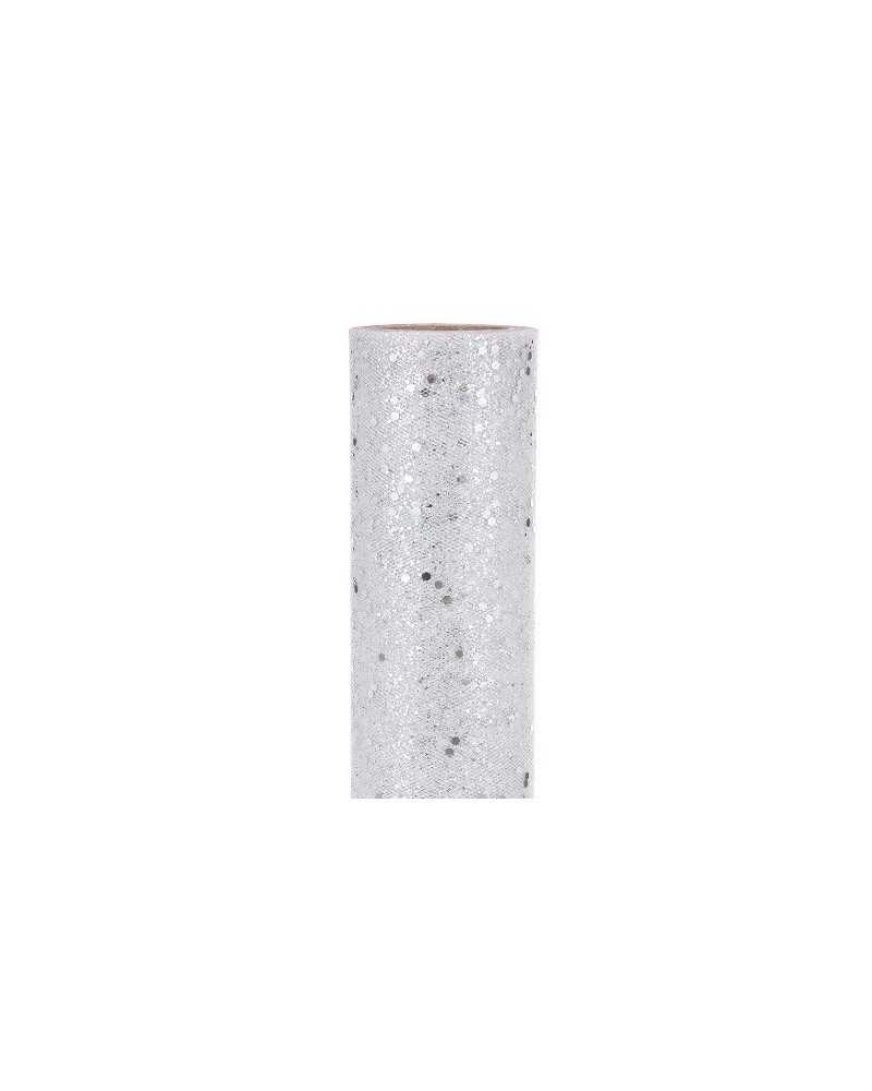 Nastri e Cordini | Tulle con brillantini cm 30 x 10 mt silver | 