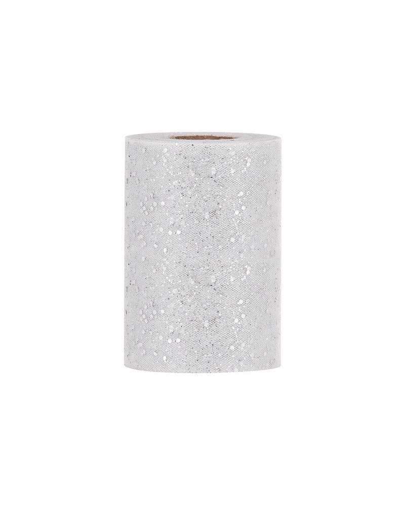 Nastri e Cordini | Tulle con brillantini cm 14 x 50 mt silver | 