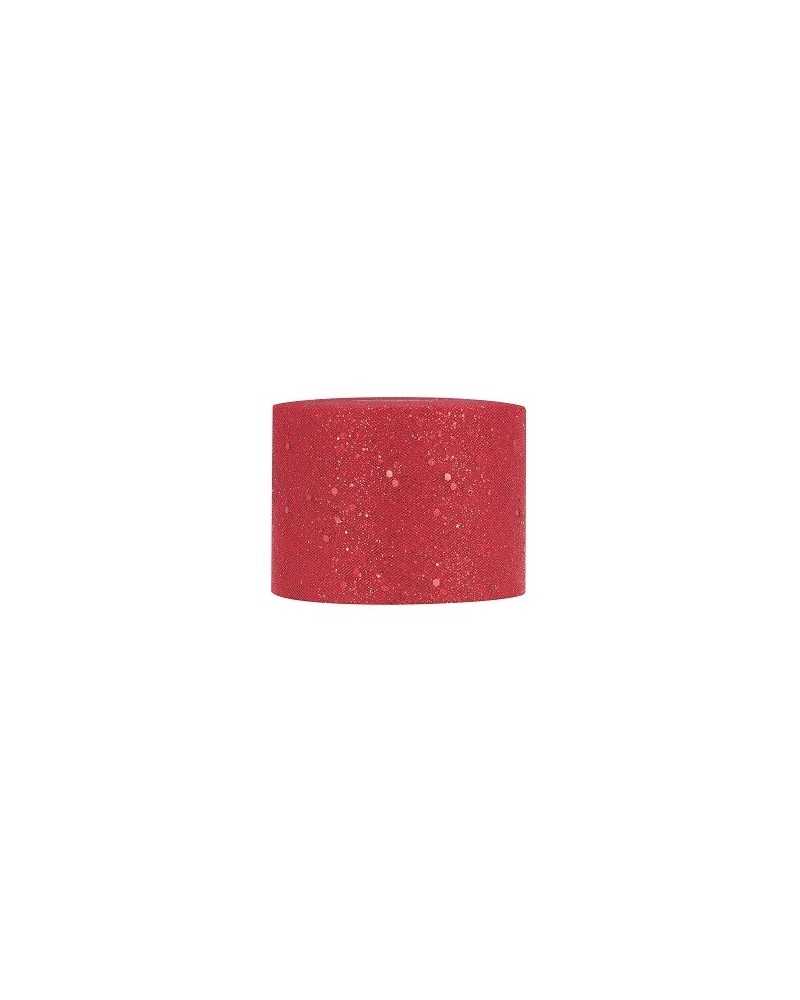 Nastri e Cordini | Tulle con brillantini cm 7 x 50 mt rosso | 