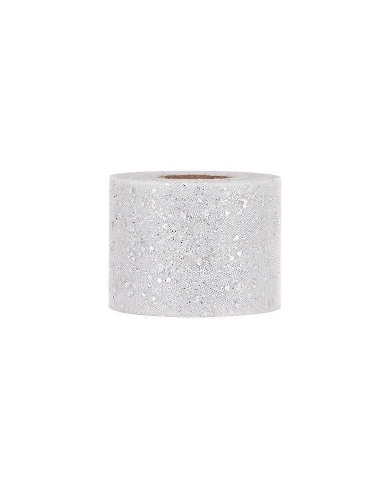 Nastri e Cordini | Tulle con brillantini cm 7 x 50 mt silver | 