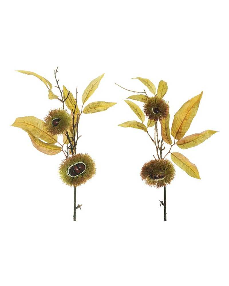 Rami e Foglie Artificiali | Set 2 rami con 2 castagne e foglie h 62 light gr brown ( 6 ) | 