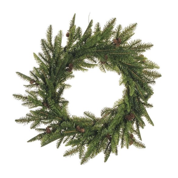 Corona di rattan con pino real toucth dm 60 verde in Corone di Natale