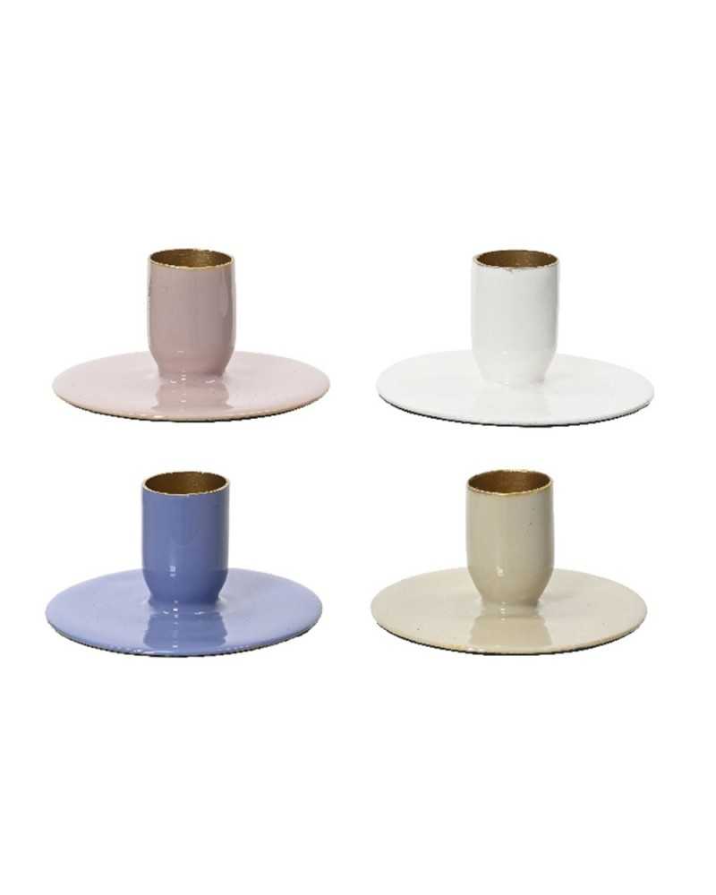 Portacandele | Set 4 candelieri bassi in metallo dm 7.5 h 3.5 a colori ass | 