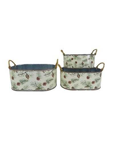 Contenitori e cassetti | Set 3pz ovali di metallo cm 42 h18-37 h15-31 h13 dec pigne | 