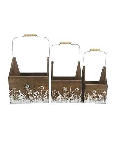 Contenitori e cassetti | Set 3pz quadri con manico cm 23-19-14 di legno naturale | 