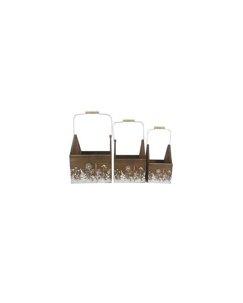 Contenitori e cassetti | Set 3pz quadri con manico cm 23-19-14 di legno naturale | 