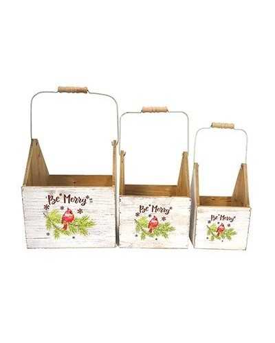 Contenitori e cassetti | Set 3pz quadri con manico cm 23-19-14 di legno bianche | 