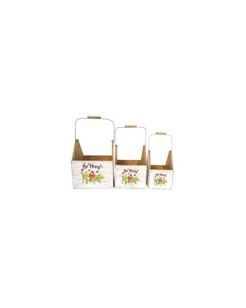 Contenitori e cassetti | Set 3pz quadri con manico cm 23-19-14 di legno bianche | 