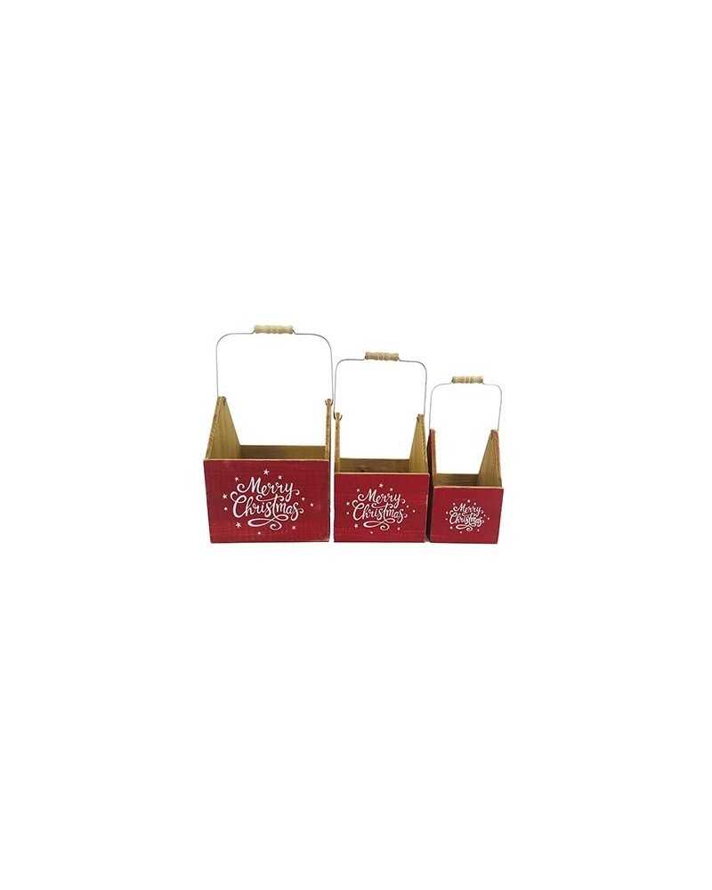 Contenitori e cassetti | Set 3pz quadri con manico cm 23-19-14 di legno red | 
