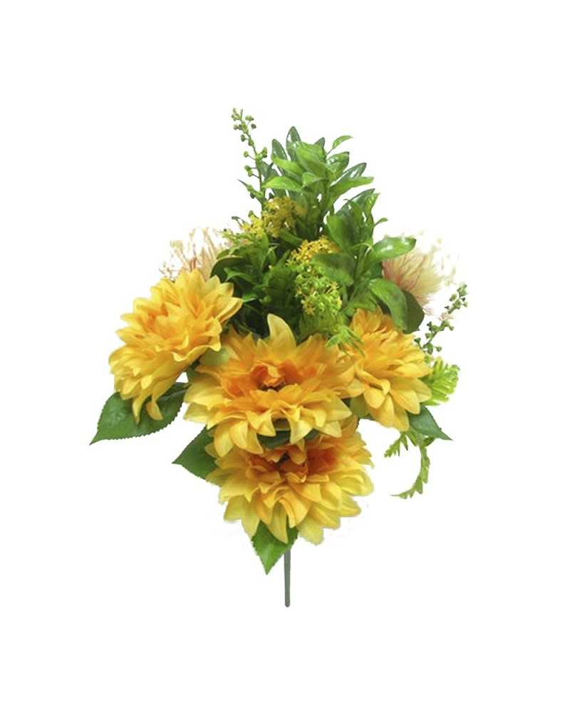 Fiori Artificiali | Frontale dahlia e protea x12 h 45 gialla ( 6 ) | 