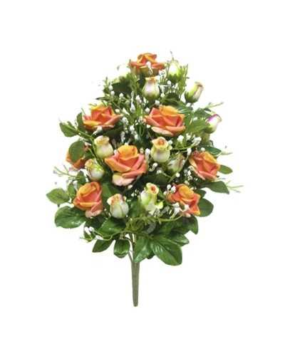 Mazzi Fiori artificiali | Frontale rose bud x 16 h 48 salmone | 