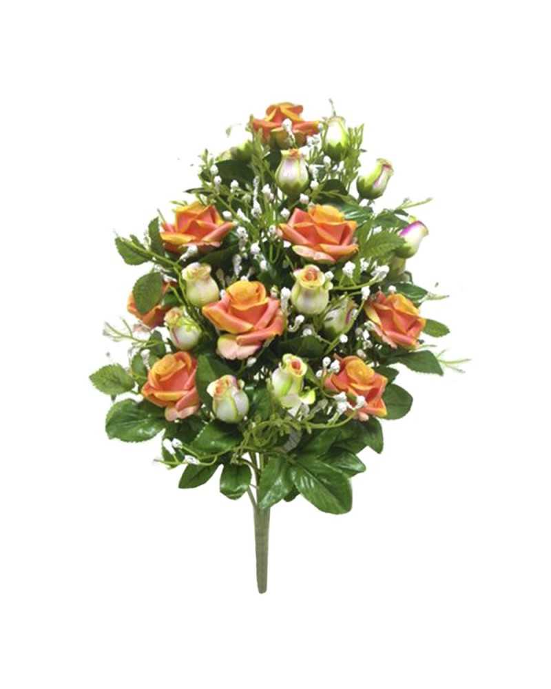 Mazzi Fiori artificiali | Frontale rose bud x 16 h 48 salmone | 