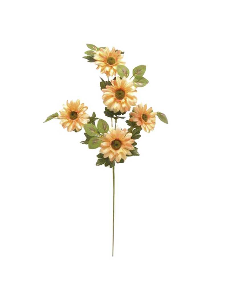 Fiori Artificiali | Ramo gerbera x5 con foglie h 78 gialla ( 12 ) | 