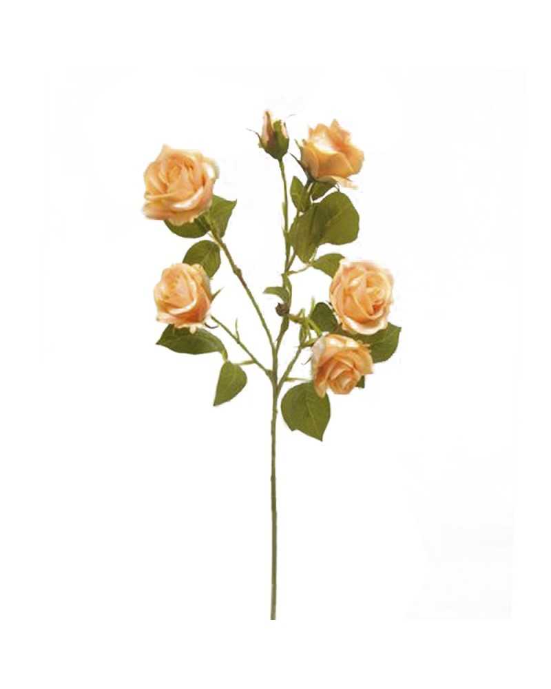 Fiori Artificiali | Ramo roselline x6 con foglie h 68 giallo ( 12 ) | 