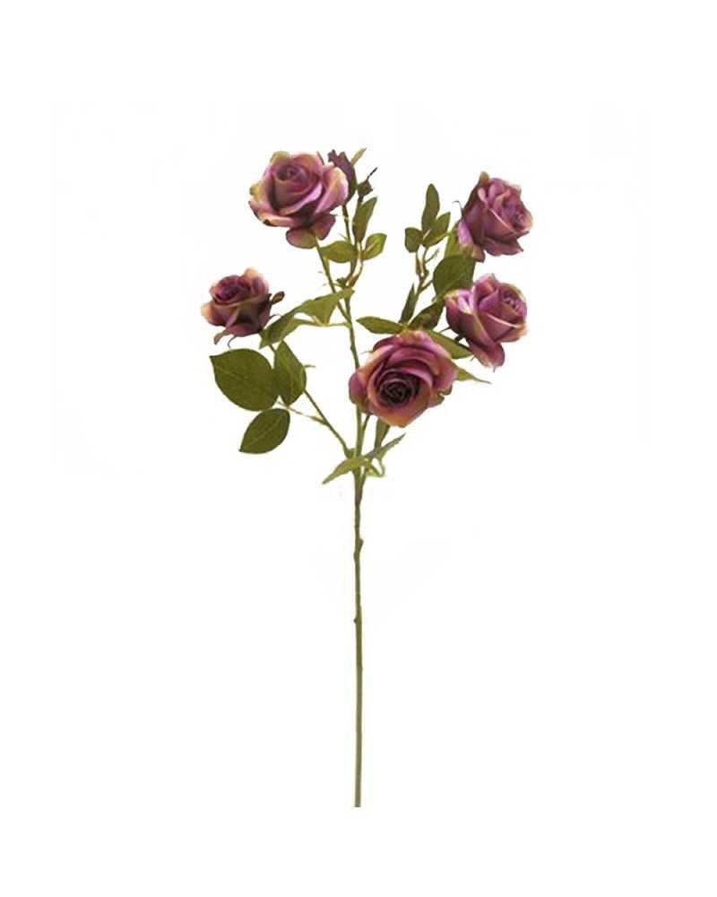Fiori Artificiali | Ramo roselline x6 con foglie h 68 bordeaux ( 12 ) | 