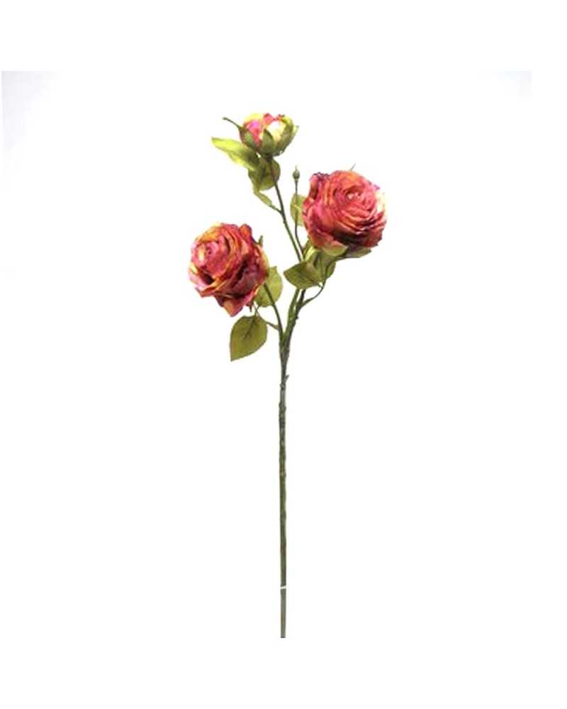 Fiori Artificiali | Ramo rose x 2 con bocciolo h 80 orange | 