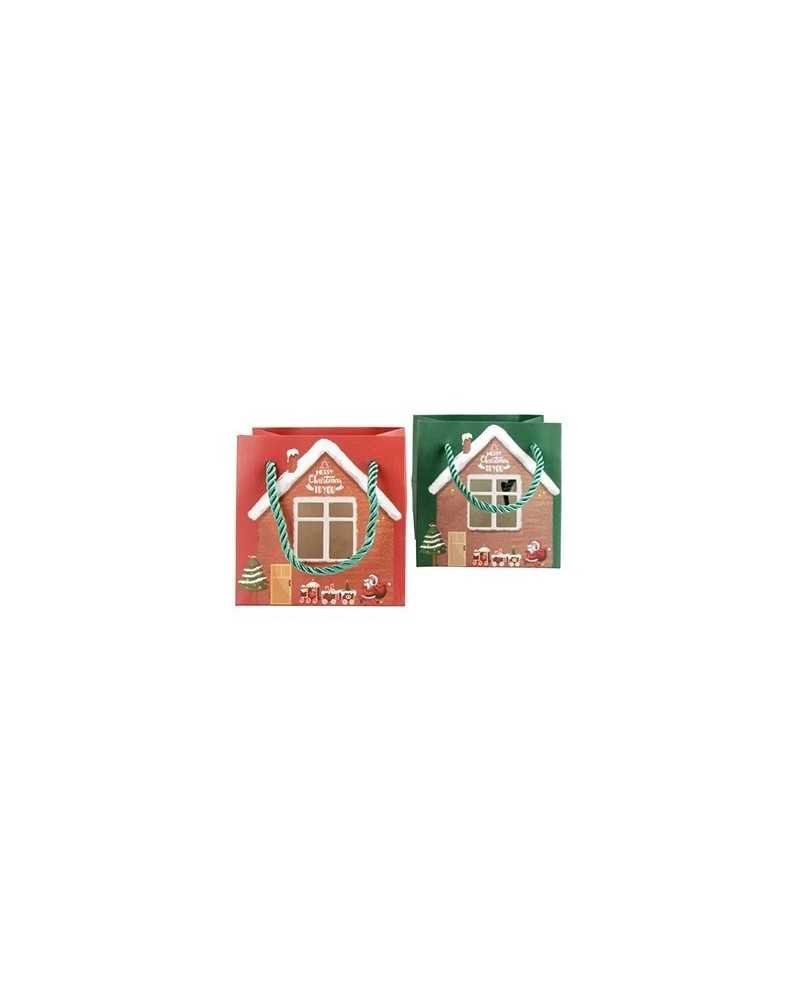 Nastri e Carta Regalo | Cf 16pz borse di carta cm 10 con casa verde rossa | 
