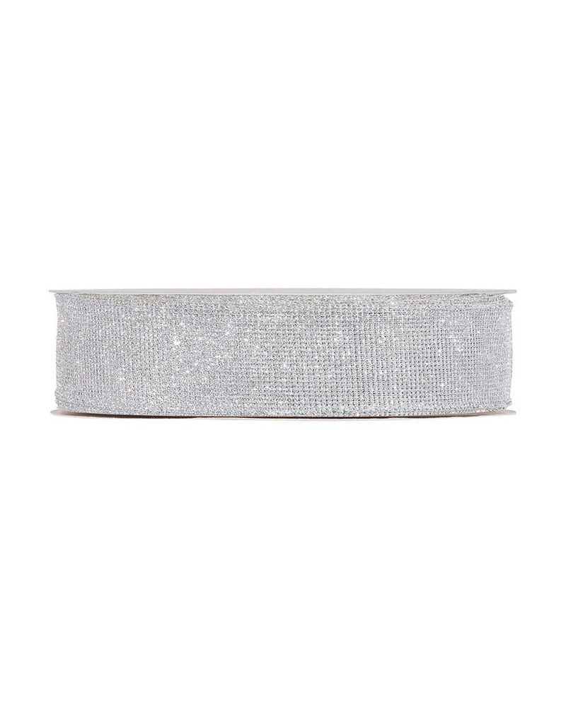 Nastri e Cordini | Nastro glitterato net mm 40 x 50 mt argento | 