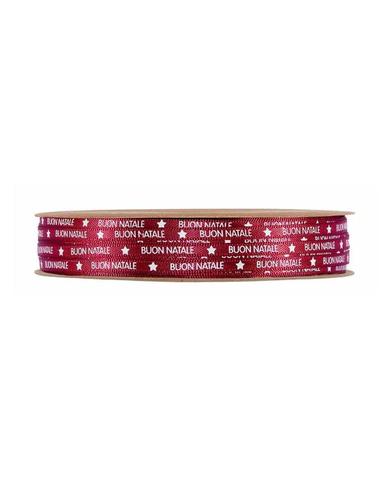 Nastri e Cordini | Nastro scritta buon natale mm 4 x 25 mt bordeaux | 