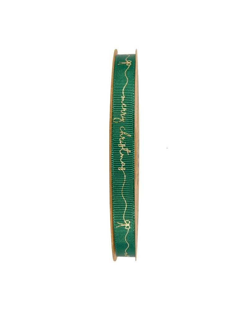 Nastri e Cordini | Nastro con scritta merry christmas oro mm 10 x 20mt verde | 