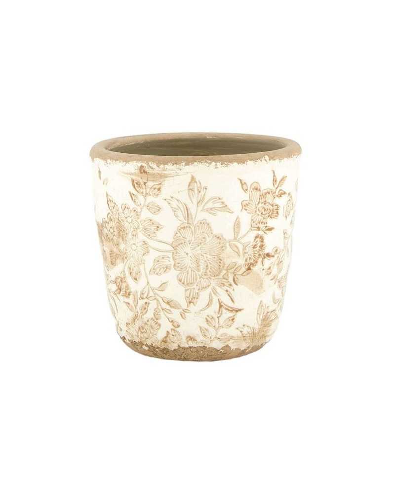 Decor Vasi & Coprivasi | Coprivaso in ceramica dm 12 h12 decoro fiori light brown | 