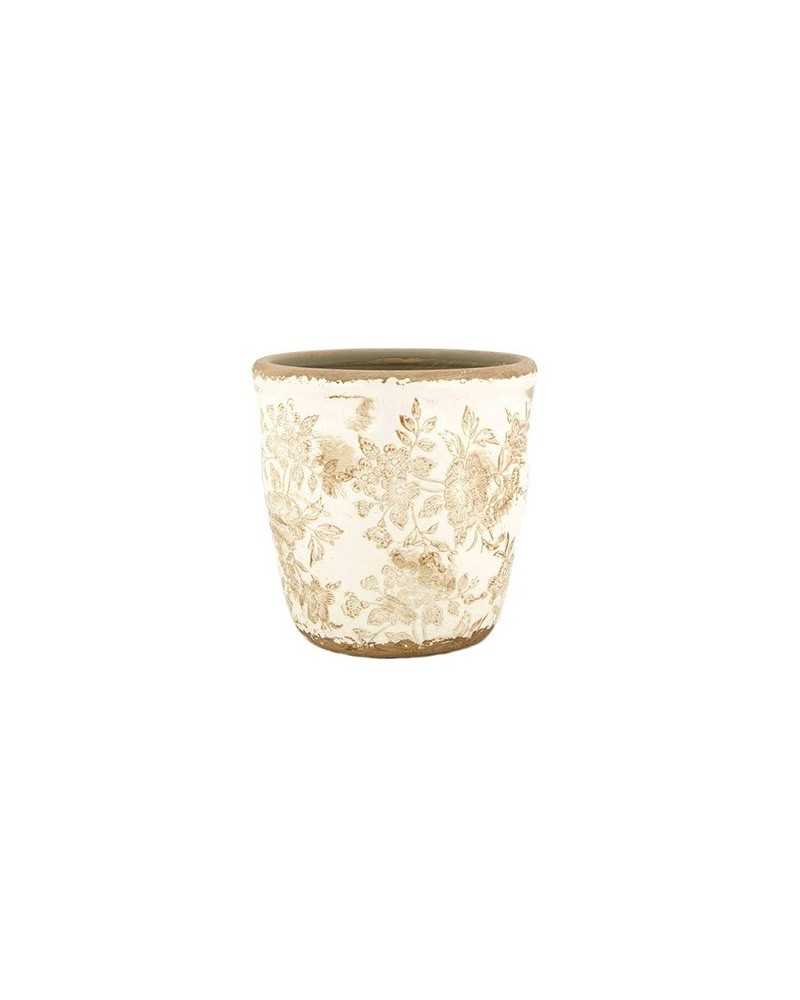 Decor Vasi & Coprivasi | Coprivaso in ceramica dm 17 h 15.5 decoro fiori light brown | 