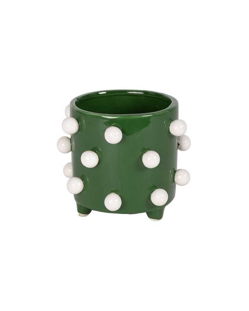 Decor Vasi & Coprivasi | Coprivaso pon pon dm 17 h14 in ceramica verde bianco | 
