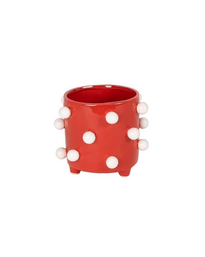 Decor Vasi & Coprivasi | Coprivaso pon pon dm 17 h14 in ceramica rosso bianco | 