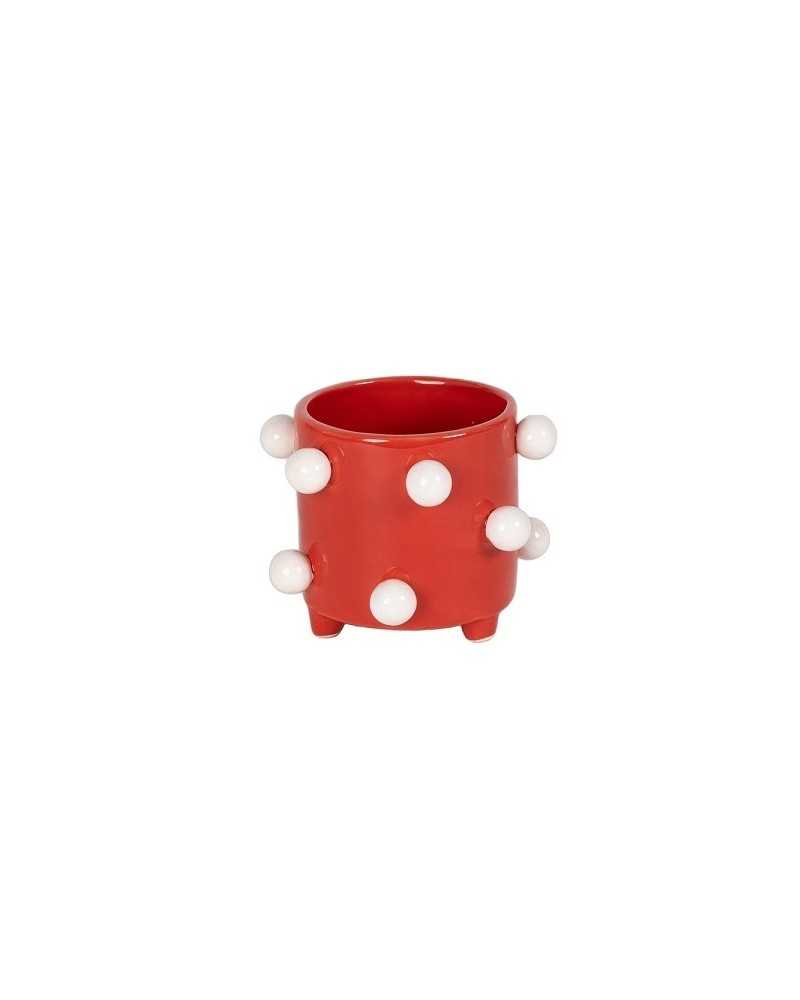 Decor Vasi & Coprivasi | Coprivaso pon pon dm 13 h11 in ceramica rosso bianco | 