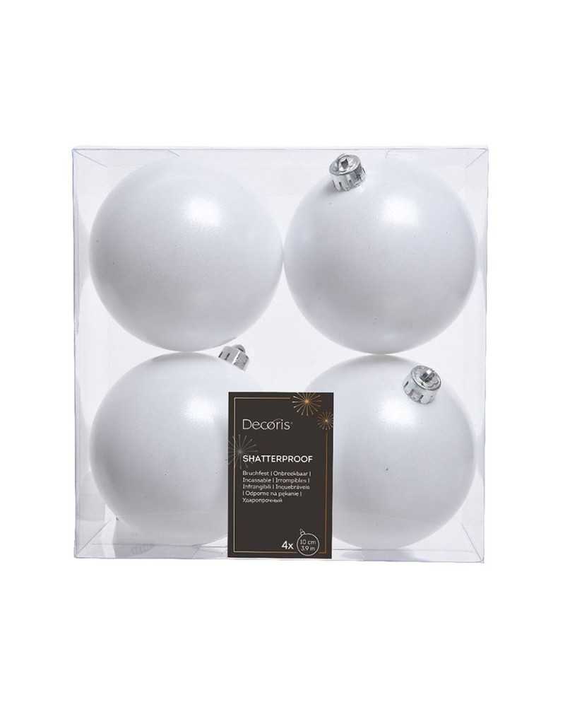 Palline di Natale | Cf 4 palline in plastica dm 10 bianche -matt e lucido | 