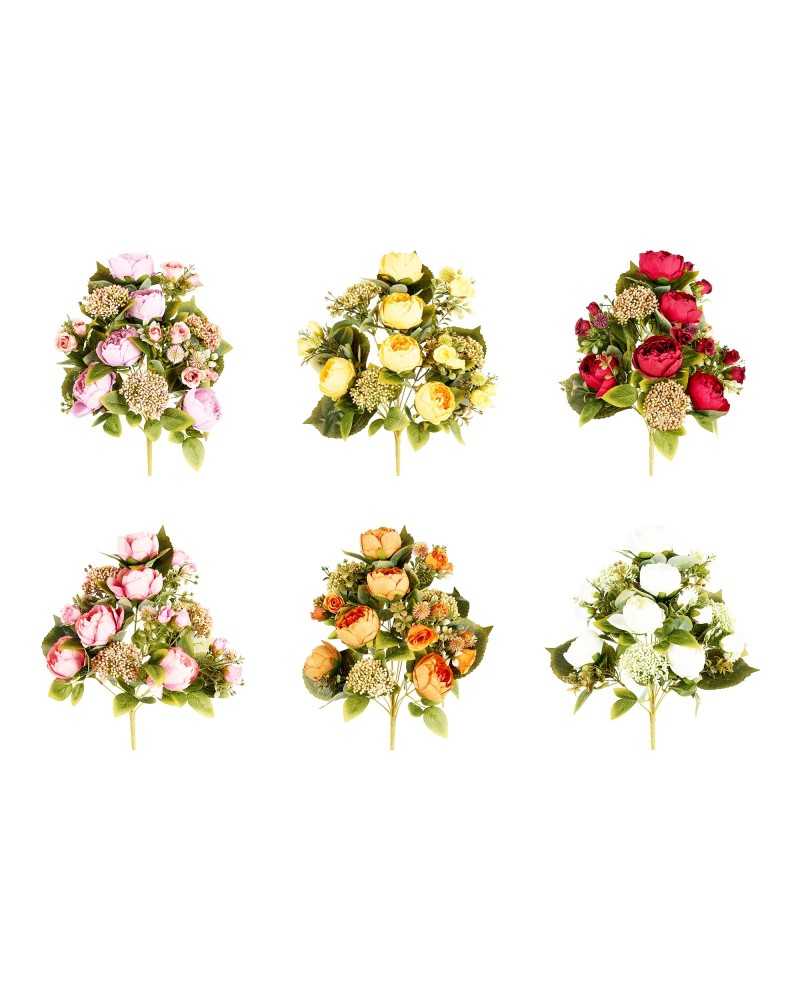 Fiori Artificiali | Cf 6 frontali con peonie h 45 assortiti in 6 colori ( 2 ) | 