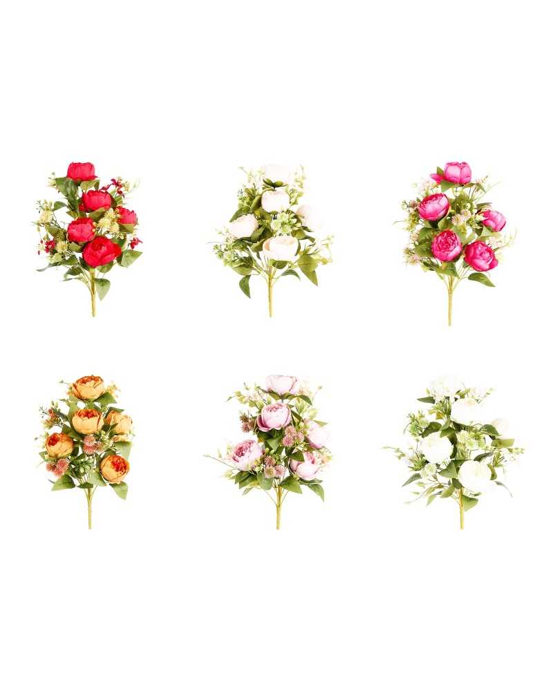 Fiori Artificiali | Cf 12 frontali con peonie h 32 assortiti in 6 colori ( 2 ) | 