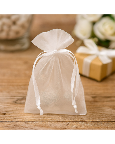 Sacchetto in organza bianco 25x25 cm con coulisse