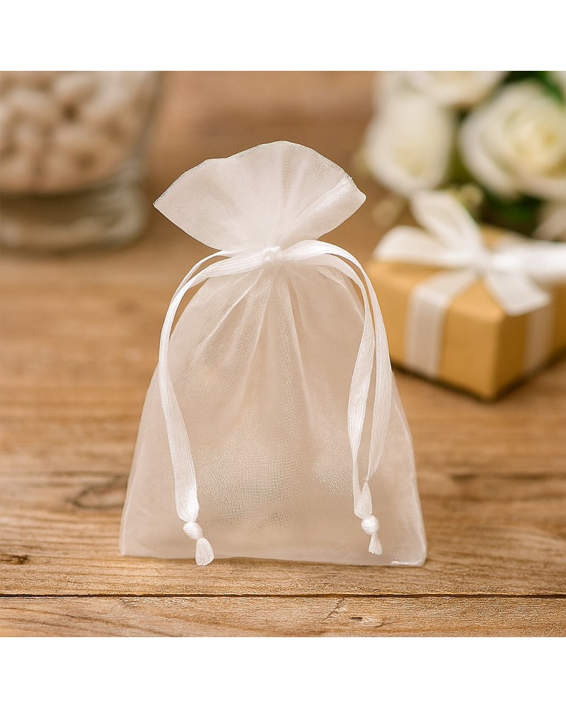 Sacchetto in organza bianco 25x25 cm con coulisse