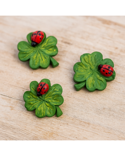 Quadrifoglio con coccinella in resina adesiva da 2,5 cm