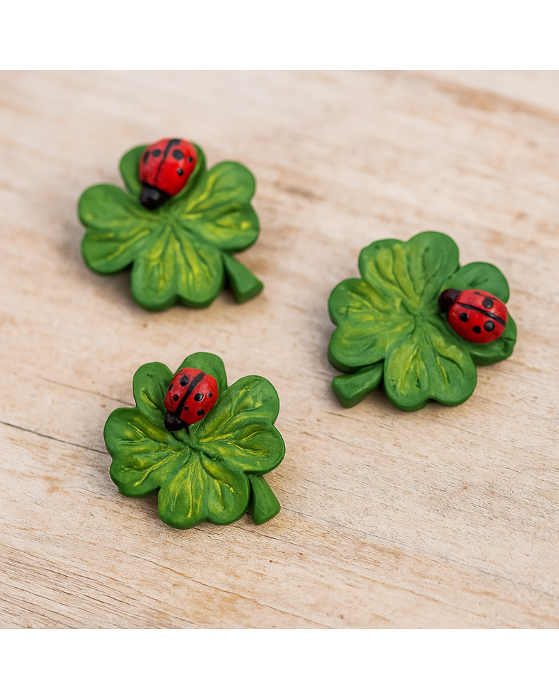 Quadrifoglio con coccinella in resina adesiva da 2,5 cm