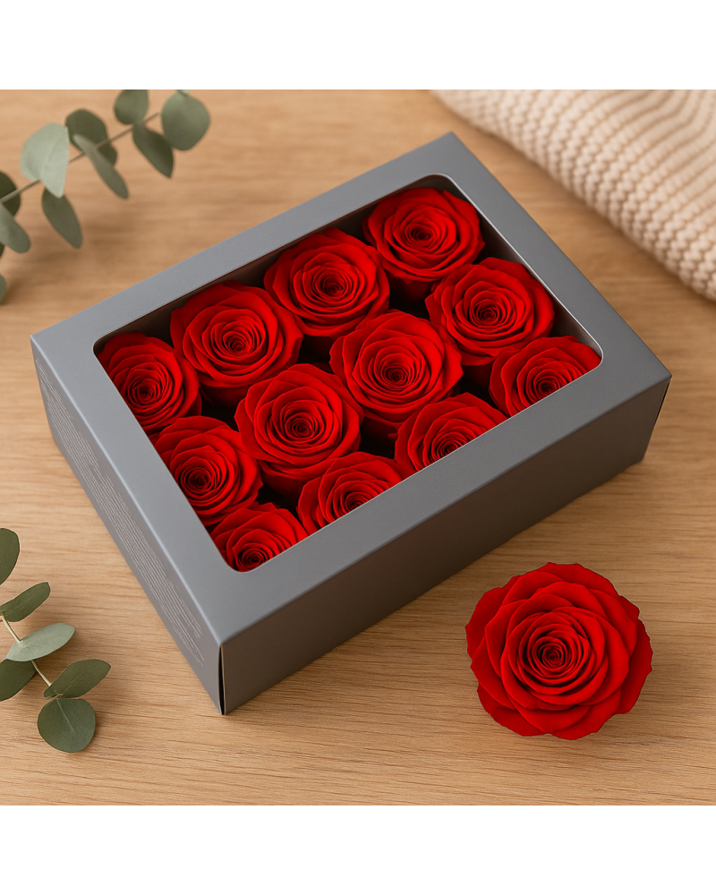 12 rose stabilizzate rosse dimensioni medie