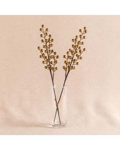Set 2 rami decorativi con bacche finitura oro
