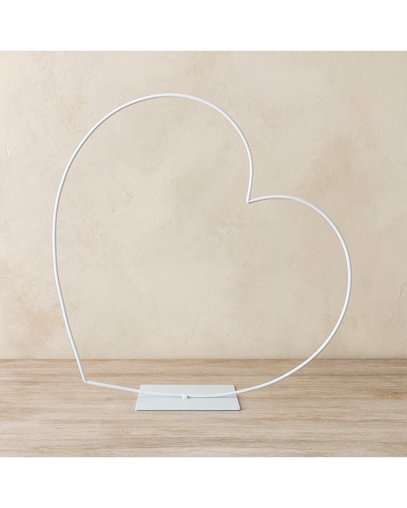 Cuore Decorativo in Metallo Bianco con Base per Allestimenti