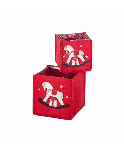 Decorazioni Natalizie | Set 2 quadri in panno con cavallini cm17-13 h16-13 rossi | 