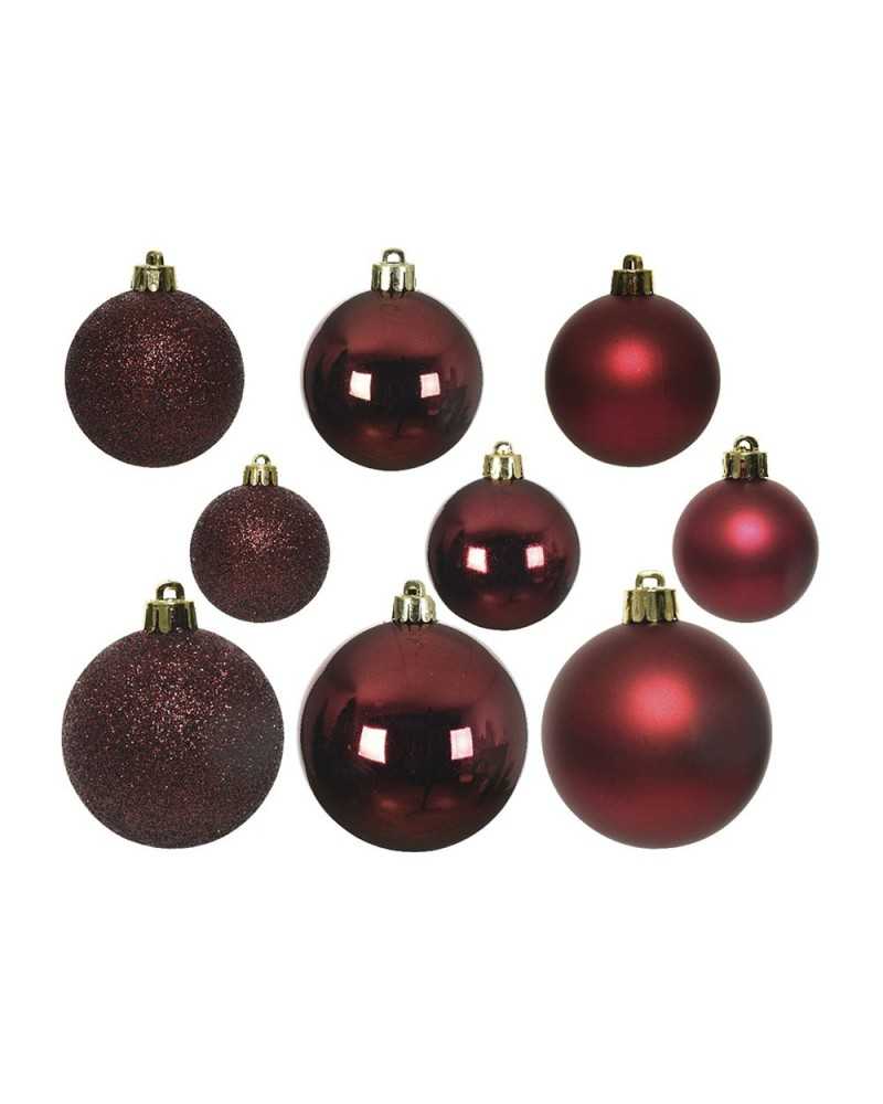 Palline di Natale | Cf 30 palline plastica d.6 misure ass. rosso oxblood | 