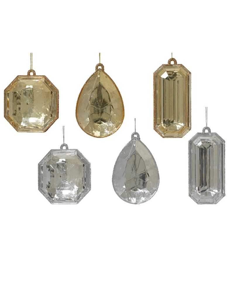 Dettagli per Confezioni | Set 6 deco poly diamante l.8 p.3,2cm h.12,1 oro arg. | 