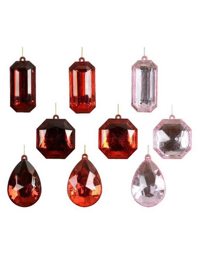 Dettagli per Confezioni | Set 9 deco poly diamante trasp.l.8 p.3,2 h.12,1 pink rosso | 