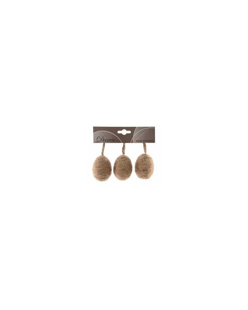 Decorazioni Pasqua | Set 3pz uova do corda naturale cm 4.5 h6 | 