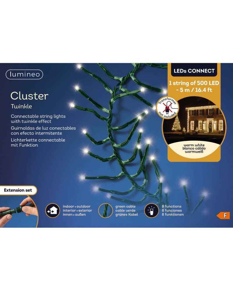 Nuovi arrivi | Estensione cluster filo verde 500 led x 5mt luce calda este | 