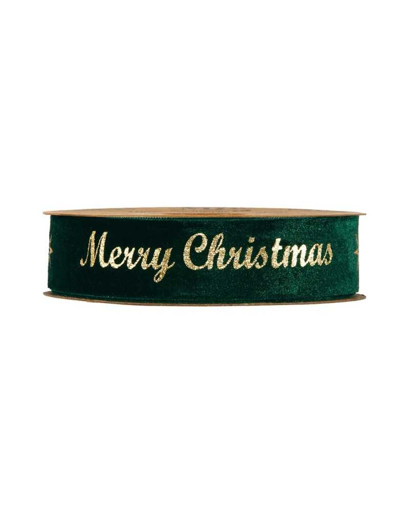 Nuovi arrivi | Nastro merry christmas mm 25 x10 mt dark green gold | 