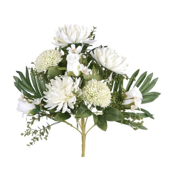 Frontale crisantemo e pon pon x12 cm 53 bianco in Fiori Artificiali