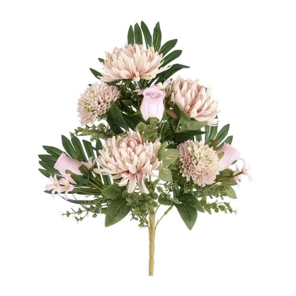 Frontale crisantemo e pon pon x12 cm 53 rosa in Fiori Artificiali