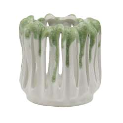 Vaso lanterna in ceramica lava dm 20 h 23 white green in Vasi in Ceramica